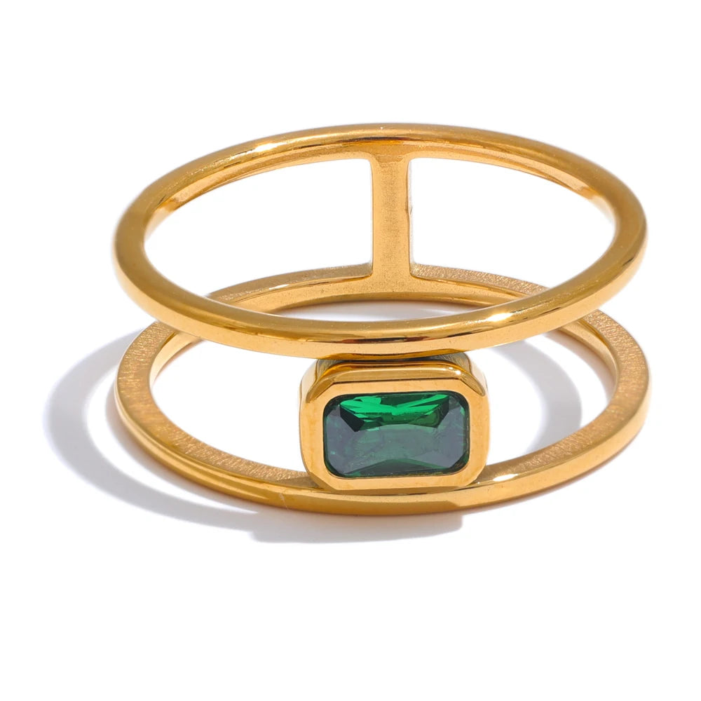 Isalene  Ring Gold / Emerald Green / 6 Verde Linea Ring