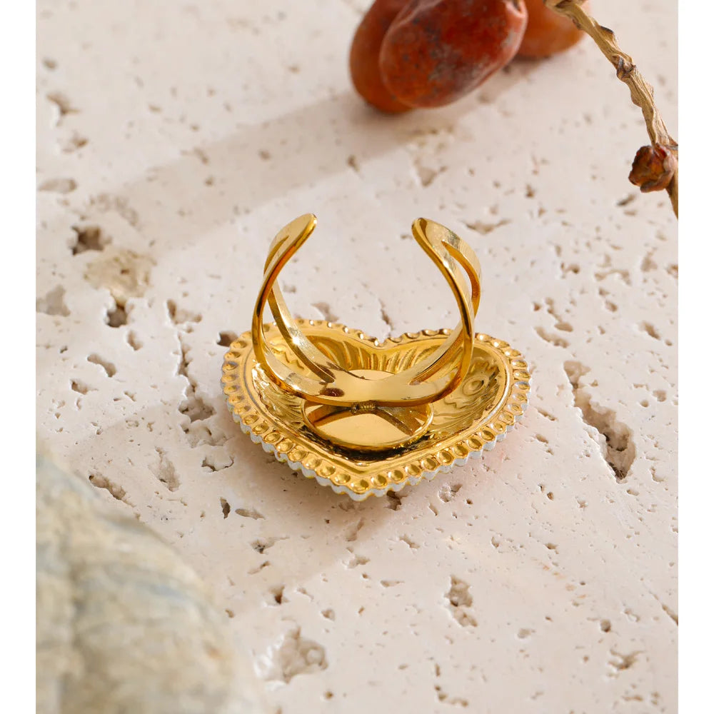 Isalene  Ring Gold Floral Heart Statement Ring