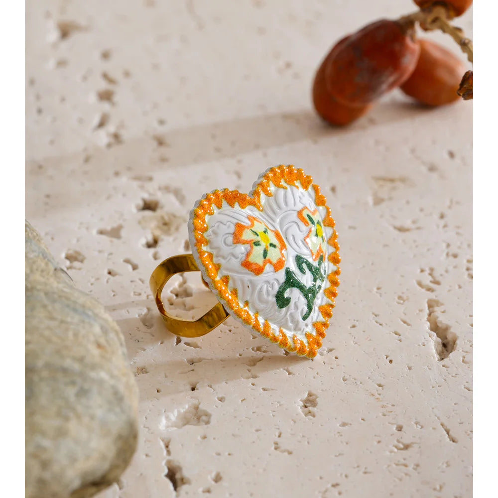 Isalene  Ring Gold Floral Heart Statement Ring