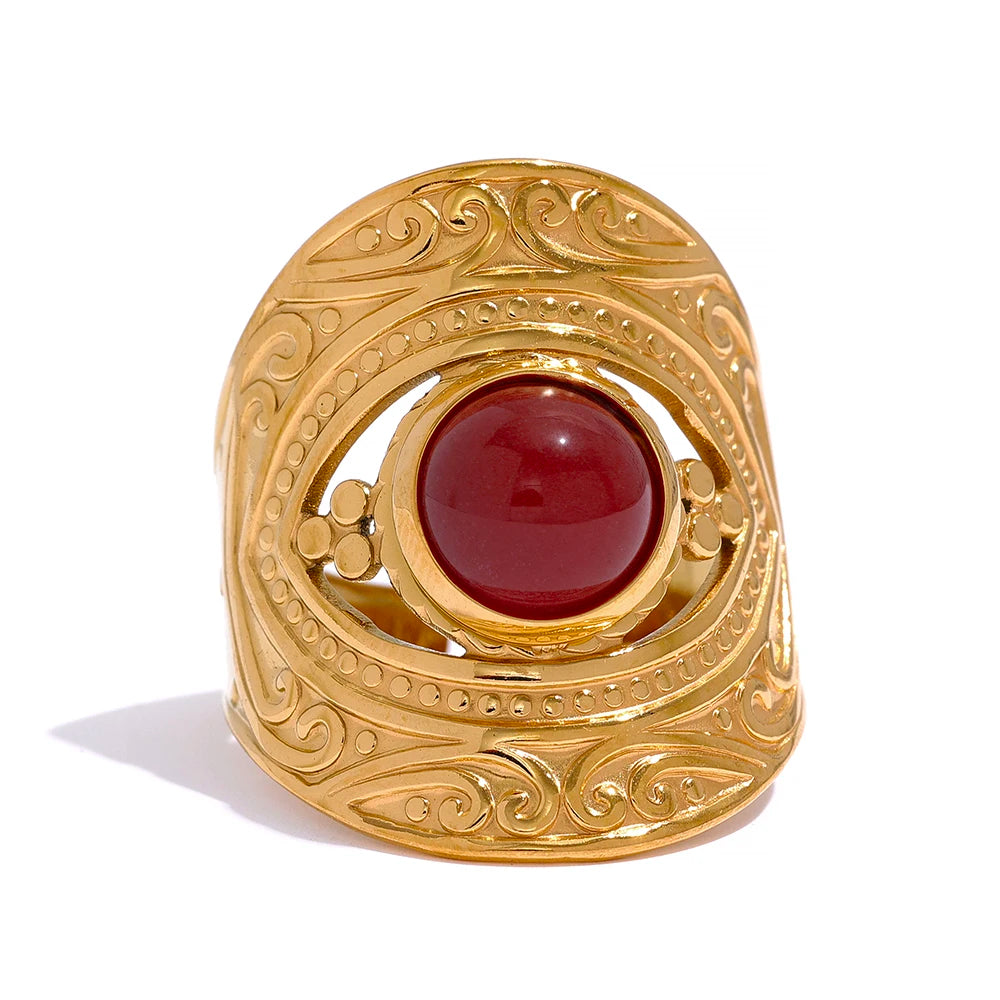 Isalene  Ring Gold / Red / Adjustable Aurora Regal Gemstone Signet Ring