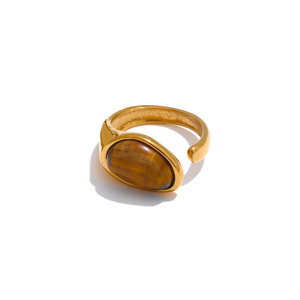 Isalene  Ring Gold / Tiger’s Eye / 7 Solara Gemstone Open Ring