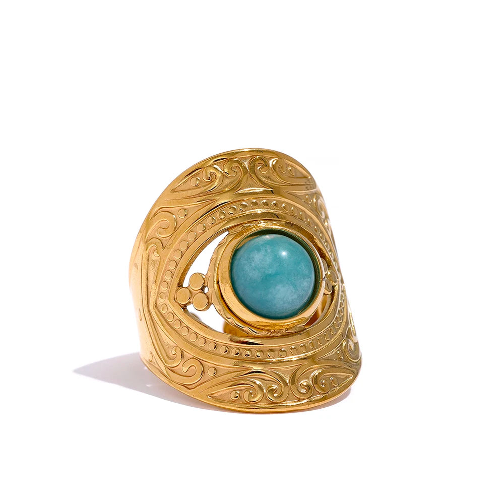 Isalene  Ring Gold / Turquoise / Adjustable Aurora Regal Gemstone Signet Ring
