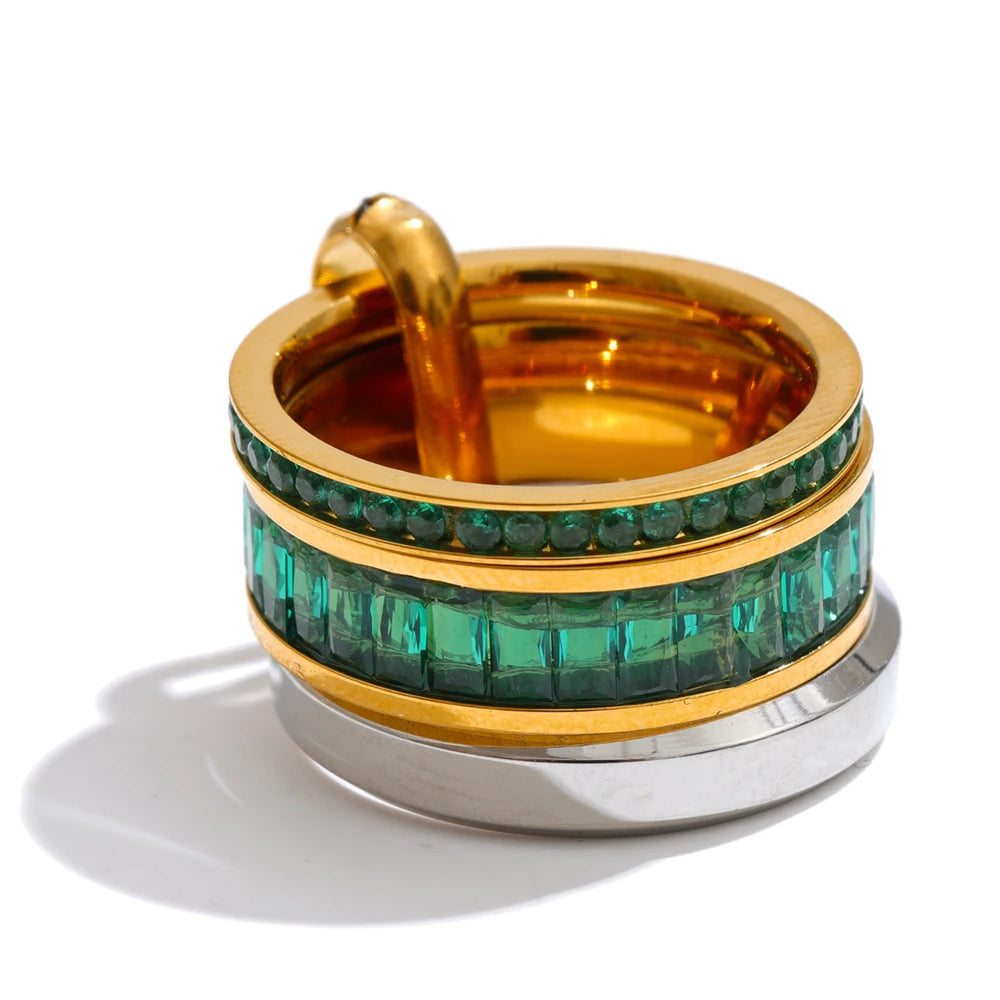 Isalene  Ring Green / 6 Orbit Stack Statement Ring