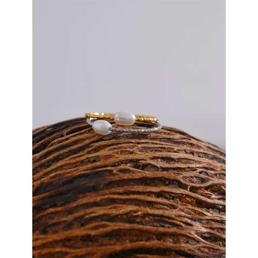 Isalene  Ring Isla Pearl Hammered Band