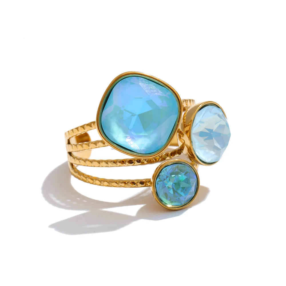 Isalene  Ring Ocean Blue Celeste Crystal Orbit Ring