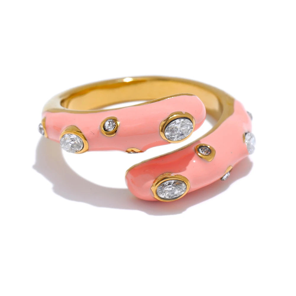 Isalene  Ring Pink / Gold / Adjustable (One Size) Gemstripe Enamel Ring