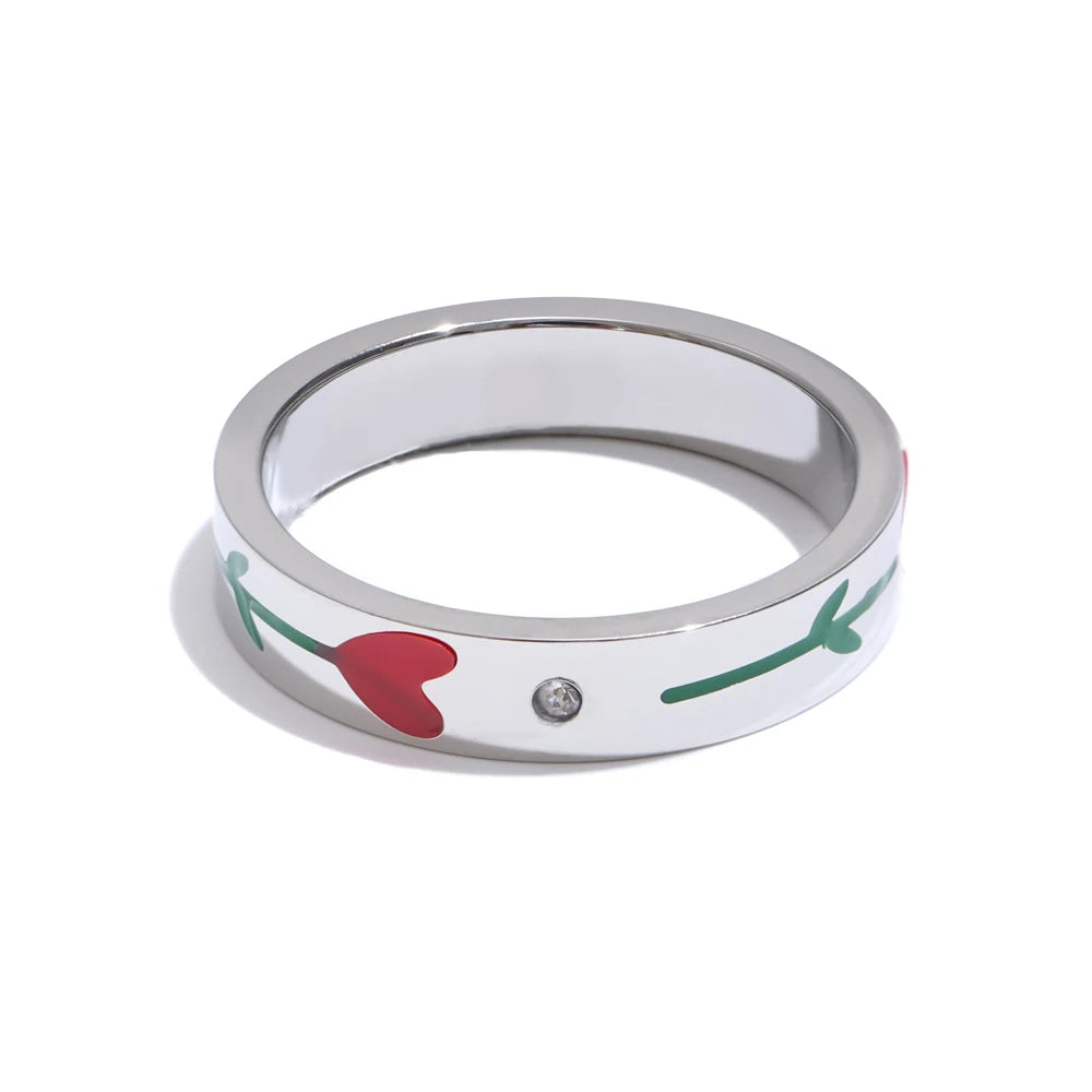 Isalene  Ring Silver / 6 Bloom Heart Band