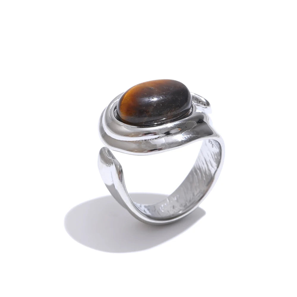 Isalene  Ring Silver / 7 Golden Swirl Tiger’s Eye Ring