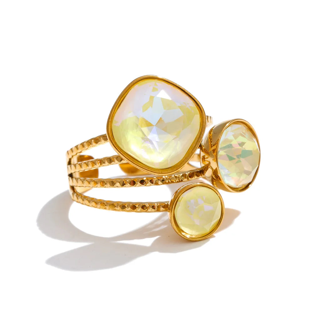 Isalene  Ring Soft Yellow Celeste Crystal Orbit Ring