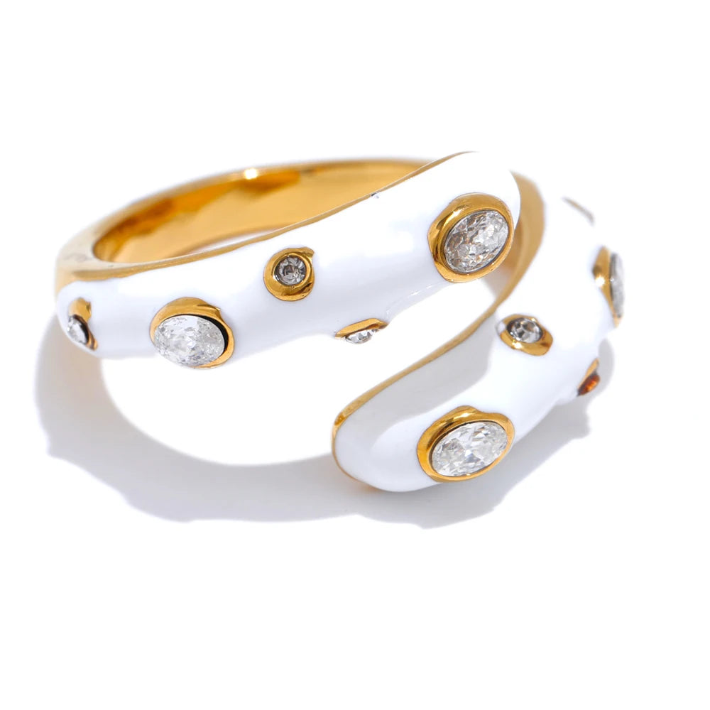 Isalene  Ring White / Gold / Adjustable (One Size) Gemstripe Enamel Ring