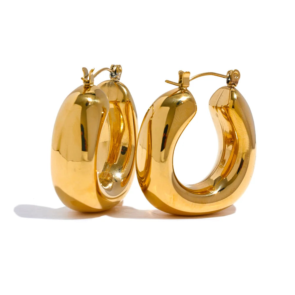 Isalene  YH1084A Gold Yhpup High Quality Stainless Steel Round Geometric Chunky Hoops Earrings for Women Charm Metal Simple Fashion Jewelry Waterproof