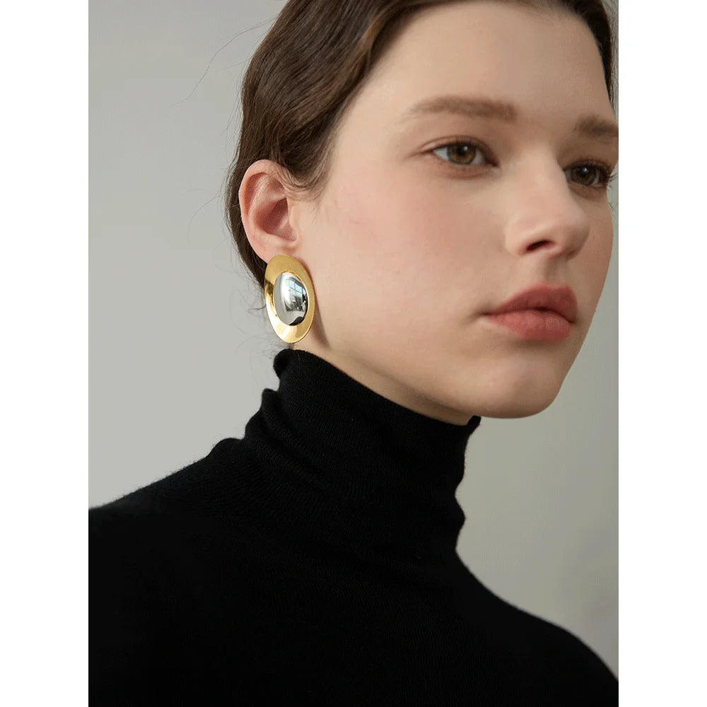 Isalene  YH2613A Yhpup Statement Stainless Steel Metal Smooth Temperament Stud Earrings High Quality Polished Jewelry Waterproof 18K PVD Plated