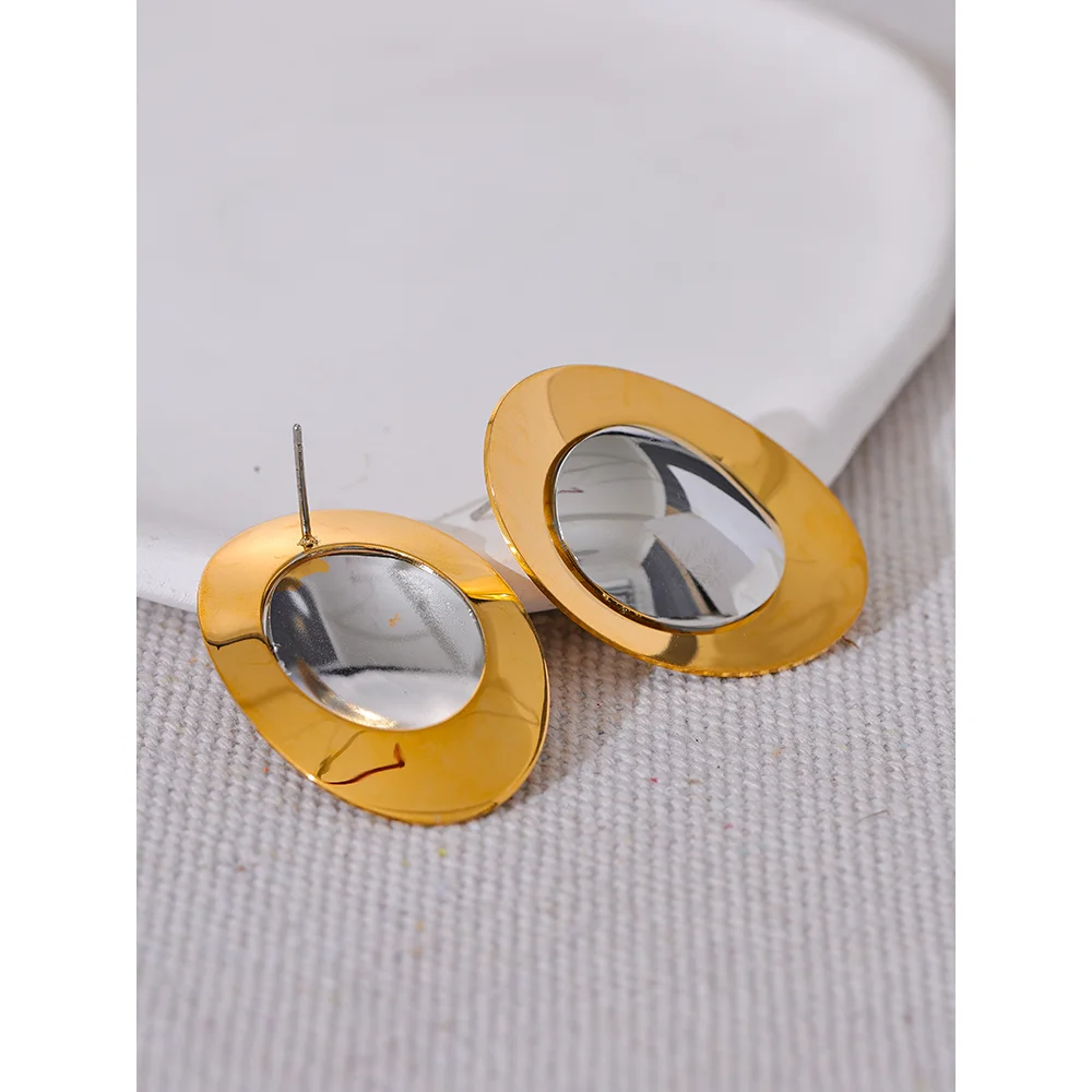 Isalene  YH2613A Yhpup Statement Stainless Steel Metal Smooth Temperament Stud Earrings High Quality Polished Jewelry Waterproof 18K PVD Plated