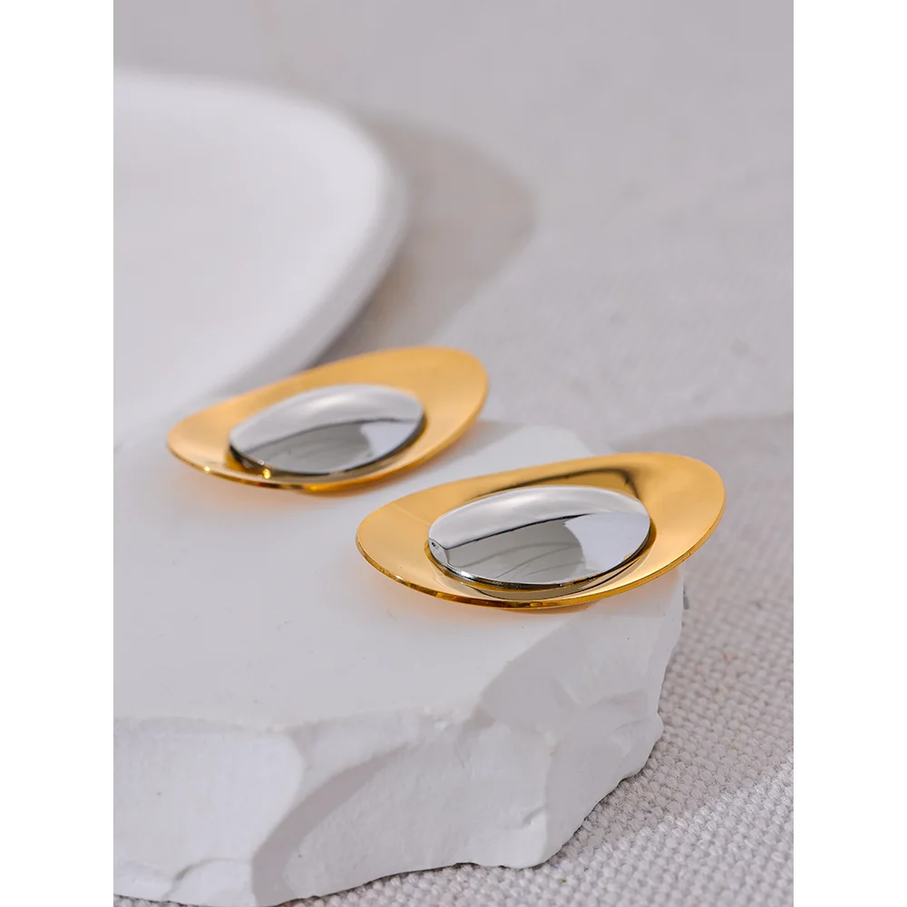 Isalene  YH2613A Yhpup Statement Stainless Steel Metal Smooth Temperament Stud Earrings High Quality Polished Jewelry Waterproof 18K PVD Plated