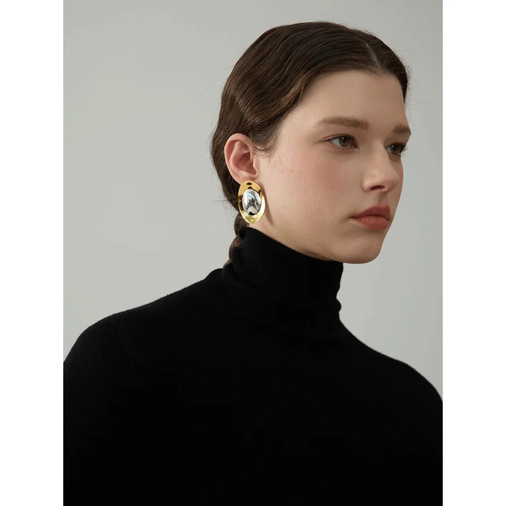 Isalene  YH2613A Yhpup Statement Stainless Steel Metal Smooth Temperament Stud Earrings High Quality Polished Jewelry Waterproof 18K PVD Plated