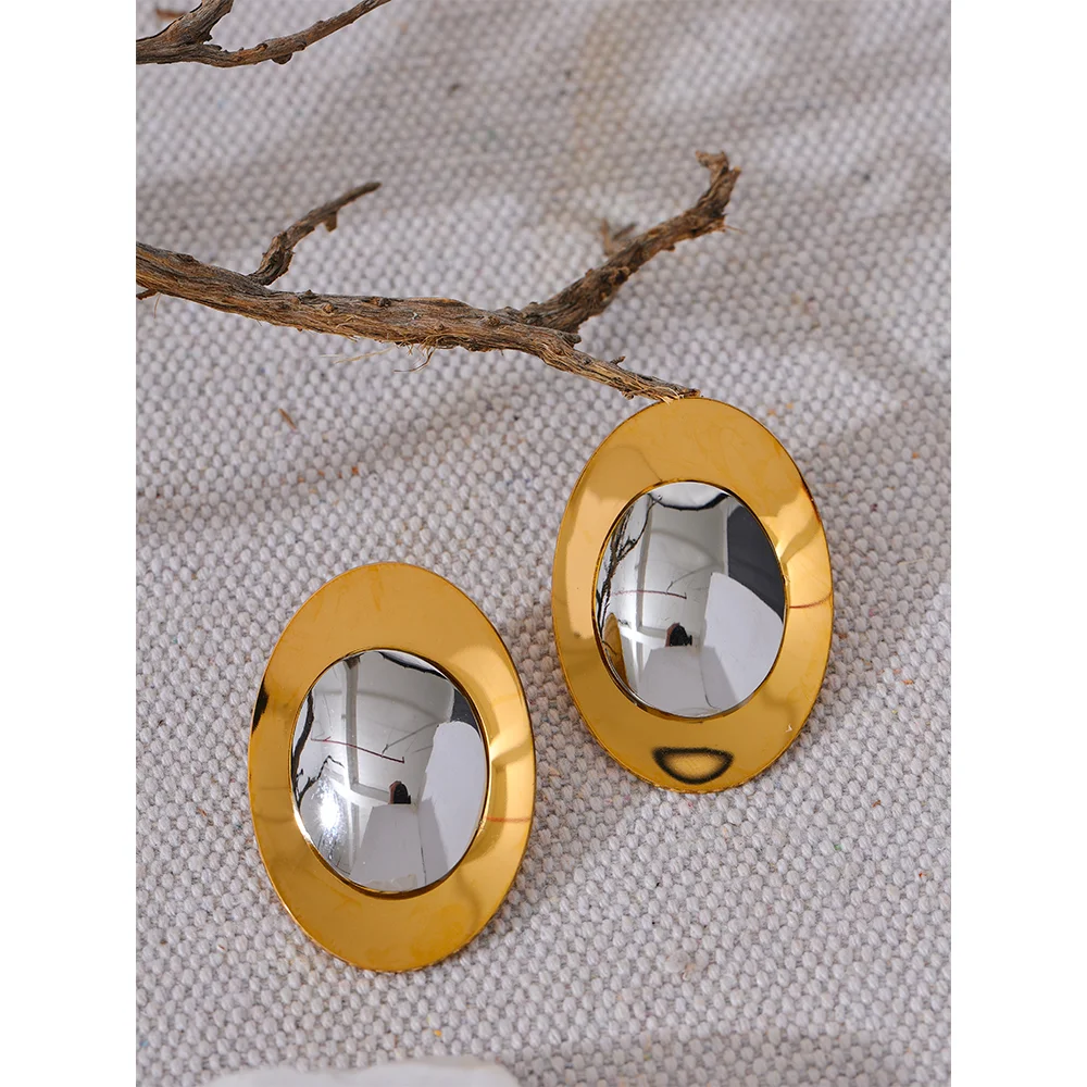 Isalene  YH2613A Yhpup Statement Stainless Steel Metal Smooth Temperament Stud Earrings High Quality Polished Jewelry Waterproof 18K PVD Plated
