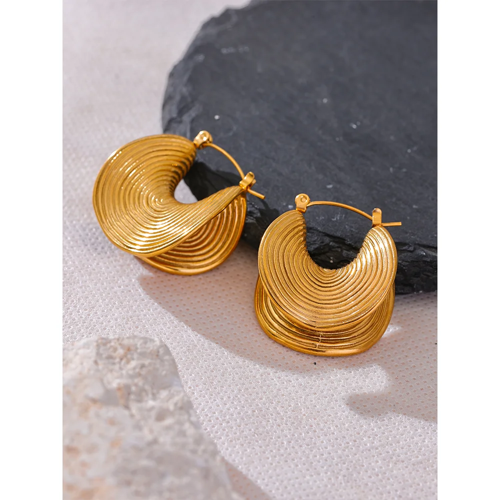Isalene  YH3024A Yhpup Stylish Unique Stainless Steel Geometric Statement Waterproof Earrings Creative Metal Gold Color Temperament Jewelry Women