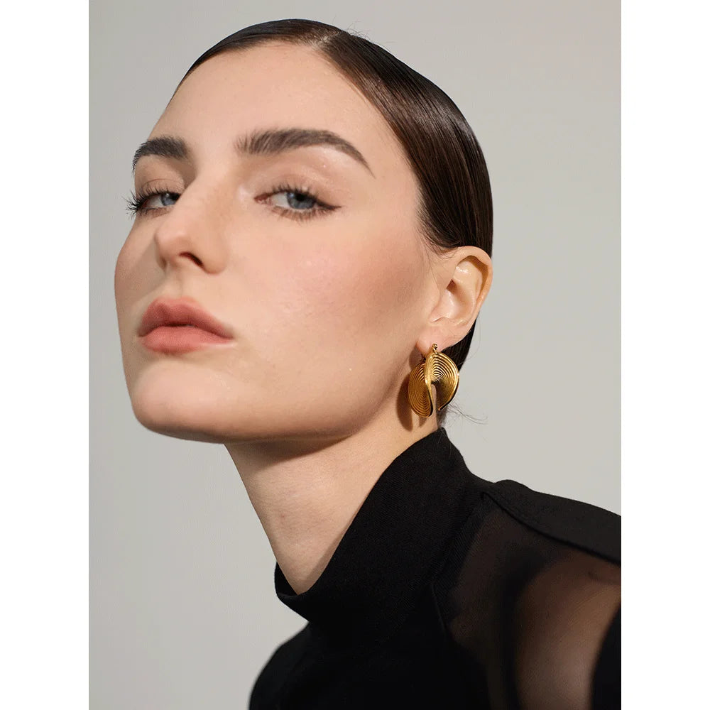 Isalene  YH3024A Yhpup Stylish Unique Stainless Steel Geometric Statement Waterproof Earrings Creative Metal Gold Color Temperament Jewelry Women