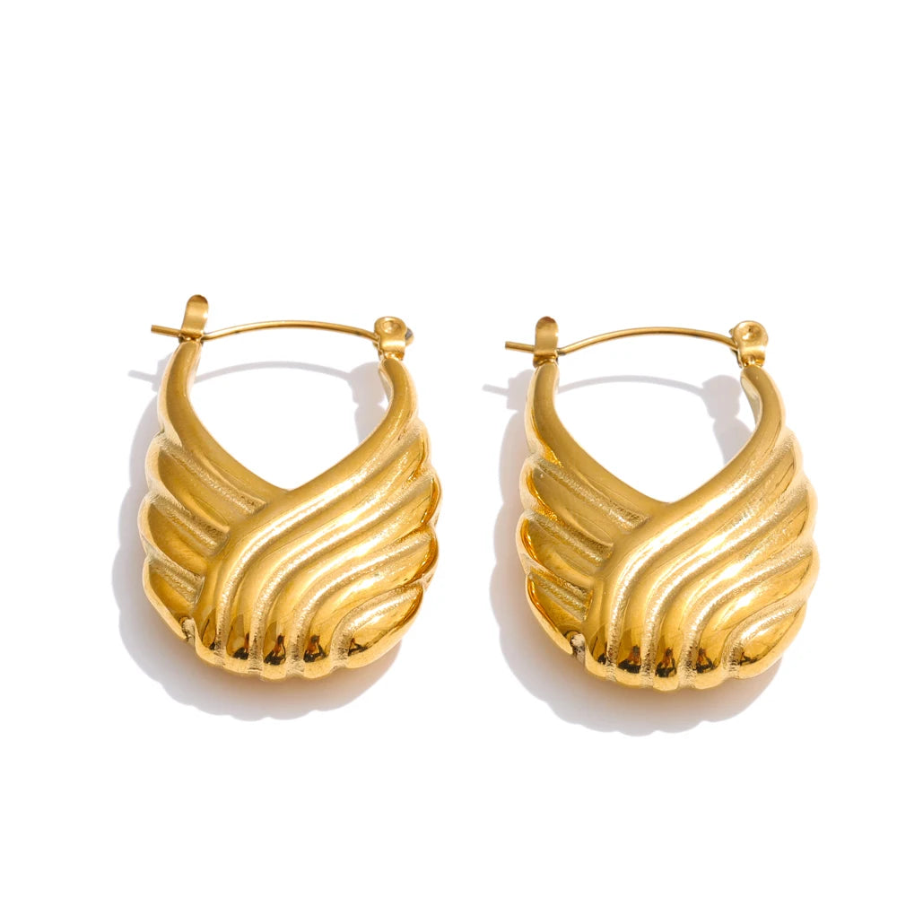 Isalene  YH3571A Yhpup Statement Stainless Steel Striped Hollow Geometric Hoop Earrings 18K Golden Plated Texture Daily Jewelry Waterproof