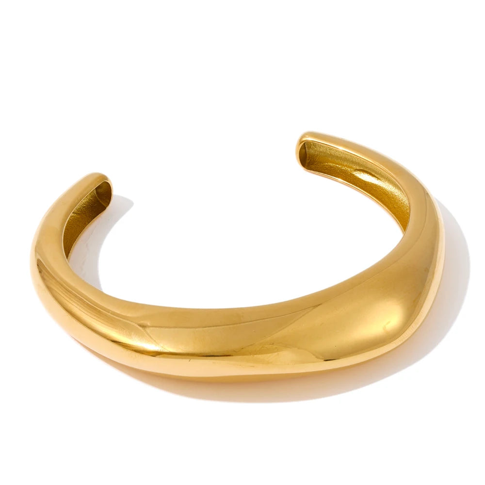 Isalene  YH3592A Yhpup 63mm High Quality Stainless Steel Texture Cuff  Bracelet Bangle 18K Golden Plated Wrist Casting Fashion Statement Jewelry