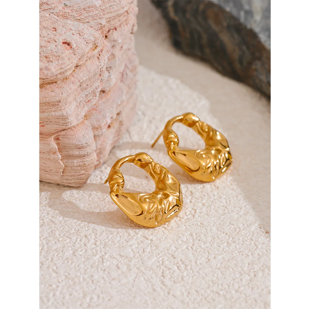 Isalene  YH3688A Yhpup Bag Shape Creative Stainless Steel Metal Statement Stud Earrings 18K Gold Color Plated High Quality Unusual Jewelry