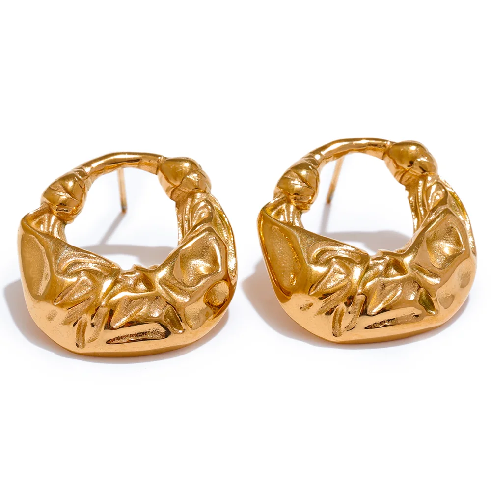 Isalene  YH3688A Yhpup Bag Shape Creative Stainless Steel Metal Statement Stud Earrings 18K Gold Color Plated High Quality Unusual Jewelry