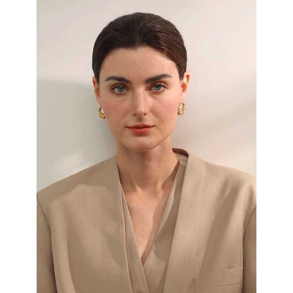 Isalene  YH3688A Yhpup Bag Shape Creative Stainless Steel Metal Statement Stud Earrings 18K Gold Color Plated High Quality Unusual Jewelry