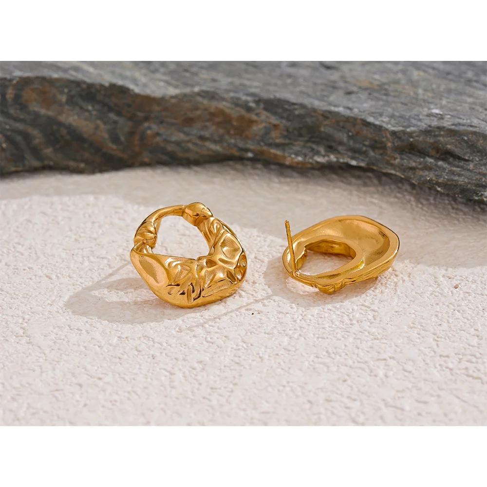 Isalene  YH3688A Yhpup Bag Shape Creative Stainless Steel Metal Statement Stud Earrings 18K Gold Color Plated High Quality Unusual Jewelry