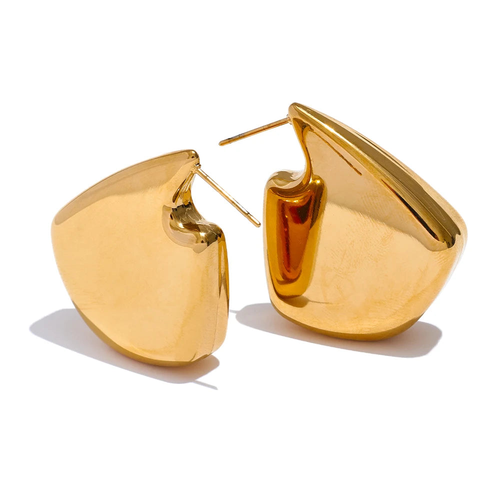 Isalene  YH3817A Gold Yhpup Stylish Exclusive Stainless Steel Thick Geometric Unusual Earrings for Women Prevent Allergy Texture Charm Daily Jewelry