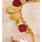 Isalene  YH433A Yhpup Red Resin Flower Charm Pendant Necklace 18K Golden PVD Plated Stainless Steel Statement New Arrivals Collar Jewelry 2025