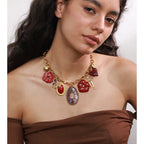Isalene  YH433A Yhpup Red Resin Flower Charm Pendant Necklace 18K Golden PVD Plated Stainless Steel Statement New Arrivals Collar Jewelry 2025