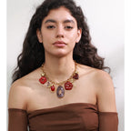 Isalene  YH433A Yhpup Red Resin Flower Charm Pendant Necklace 18K Golden PVD Plated Stainless Steel Statement New Arrivals Collar Jewelry 2025
