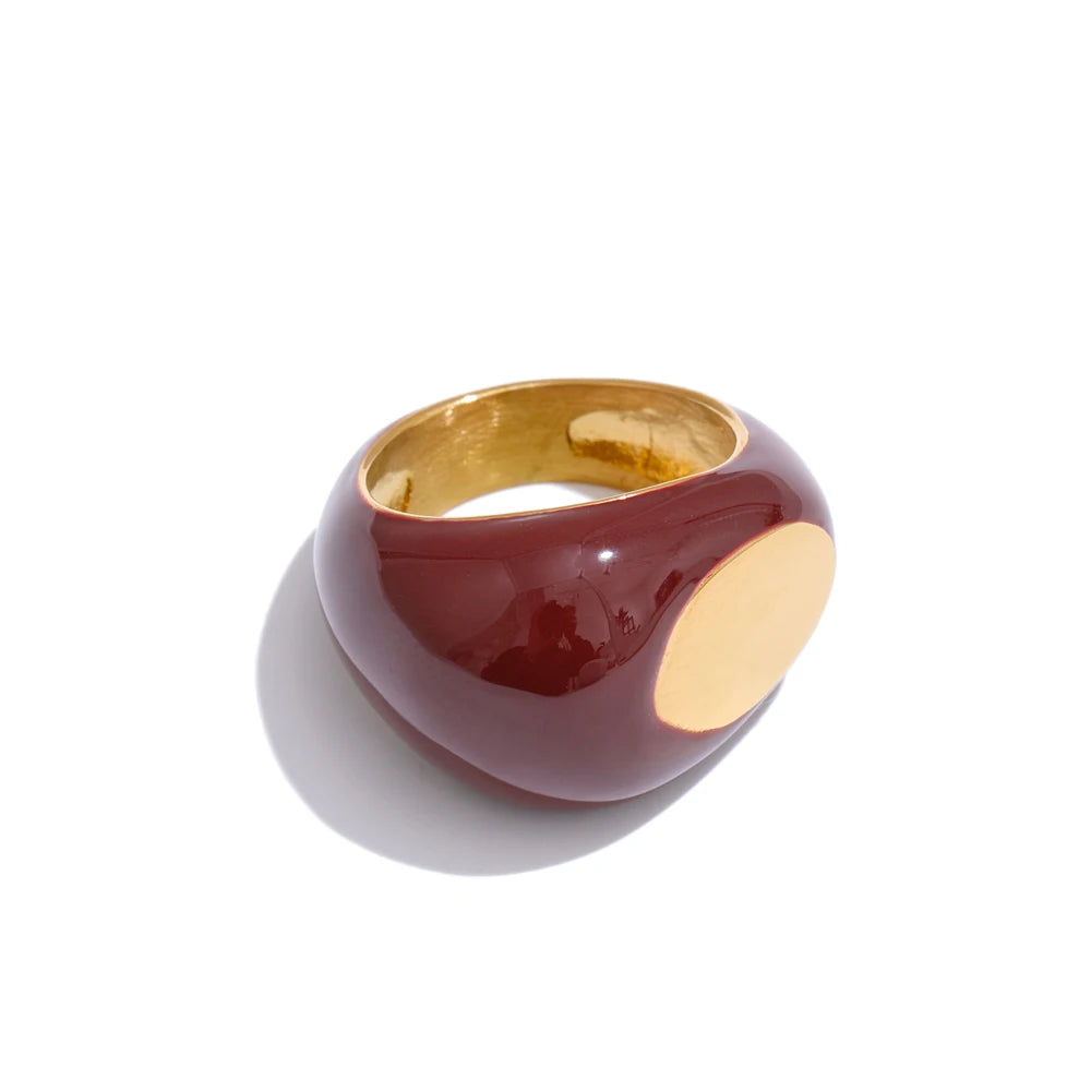 Isalene  YH4731A Red / 6 Yhpup 6789# Stainless Steel Black Enamel Geometric 316L Unique Ring Minimalist Texture Waterproof Finger Unusual Jewelry New