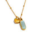 Isalene  YH5381A Gold Yhpup Popular Natural Amazonite Stone Heart Oval Drop Necklace Women Stainless Steel Polished Waterproof Fashion Jewelry Gift