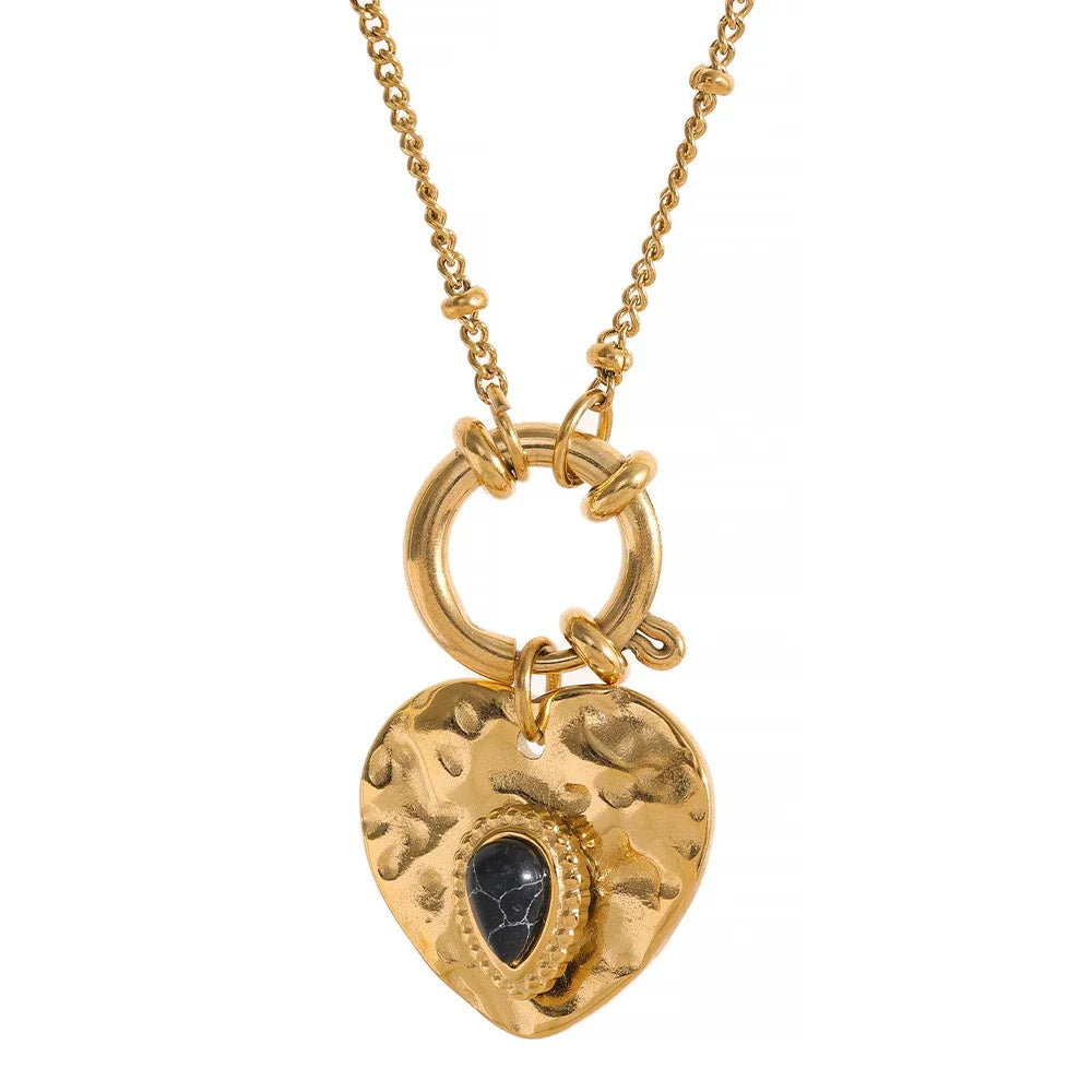 Isalene  YH538A Yhpup Charm Vintage Metal Heart Pendant Stainless Steel Necklace Golden Chain Collar Fashion France Trendy Jewelry Bijoux Women