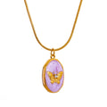 Isalene  YH650A Yhpup Pink Enamel Butterfly Gilding Geometric Pendant Stainless Steel Collar Fashion Necklace for Women Korean Chic Jewelry Gift