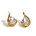 Isalene  YH7541A Gold Yhpup Stainless Steel Cubic Zirconia Water Drop Stud Earrings High-Grade Shiny Fantasy Trendy Jewelry Party Gift