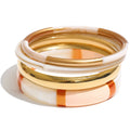 Isalene  YH7880A Beige Yhpup 65mm 1Set Stainless Steel Resin Round Layered Bangle Bracelet Multi-Color Autumn Winter Statement Jewelry Waterproof