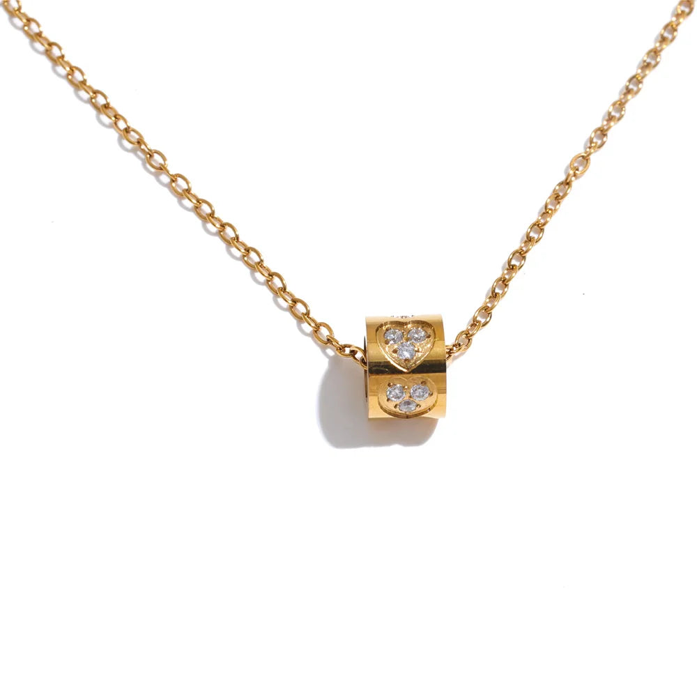 Isalene  YH8196A Gold Yhpup Stainless Steel Cubic Zirconia Heart Love Removable Necklace Pendant for Women Dainty Sweet Jewelry Accessories