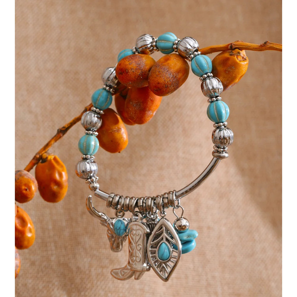 Isalene  Yhpup 2026 Stainless Steel Handmade Jewelry Turquoise Stone Beads Chain Shoes Heart Leaf Drop Charm Statement Bracelet Bangle