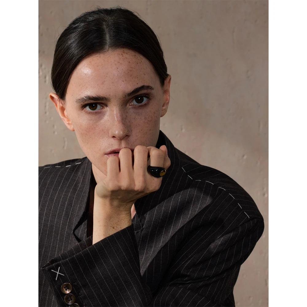 Isalene  Yhpup 6789# Stainless Steel Black Enamel Geometric 316L Unique Ring Minimalist Texture Waterproof Finger Unusual Jewelry New