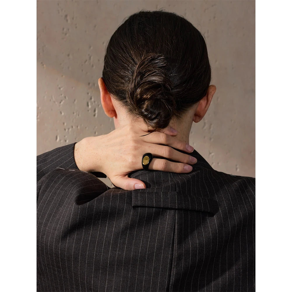 Isalene  Yhpup 6789# Stainless Steel Black Enamel Geometric 316L Unique Ring Minimalist Texture Waterproof Finger Unusual Jewelry New