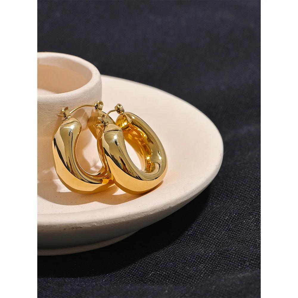 Isalene  Yhpup High Quality Stainless Steel Round Geometric Chunky Hoops Earrings for Women Charm Metal Simple Fashion Jewelry Waterproof