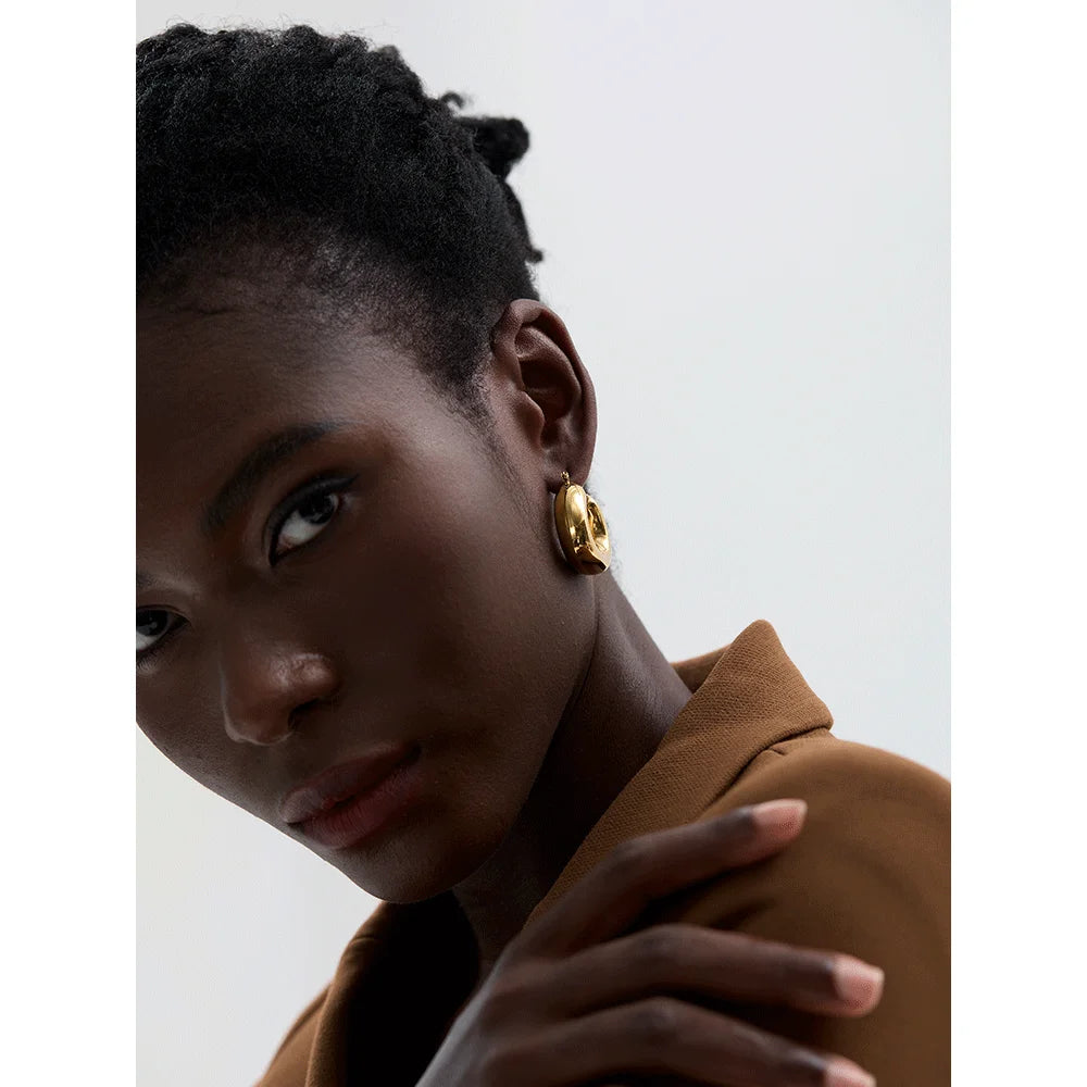 Isalene  Yhpup High Quality Stainless Steel Round Geometric Chunky Hoops Earrings for Women Charm Metal Simple Fashion Jewelry Waterproof