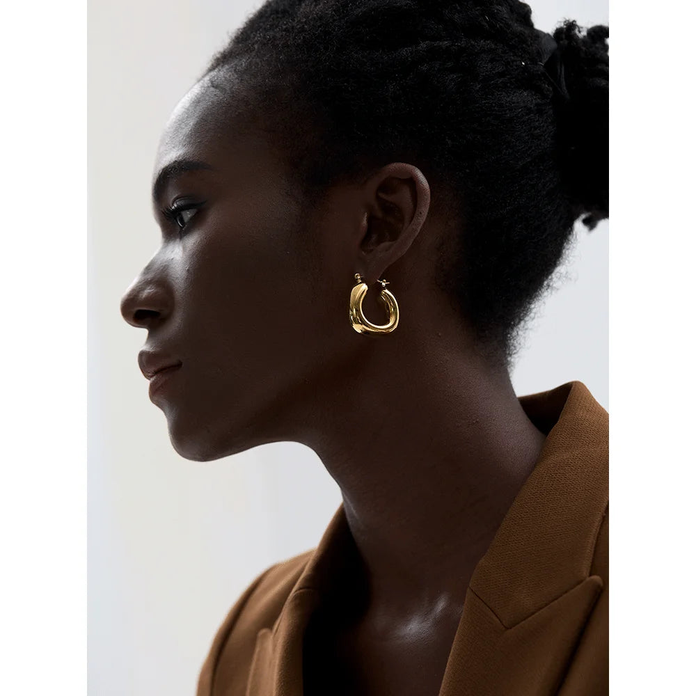 Isalene  Yhpup High Quality Stainless Steel Round Geometric Chunky Hoops Earrings for Women Charm Metal Simple Fashion Jewelry Waterproof