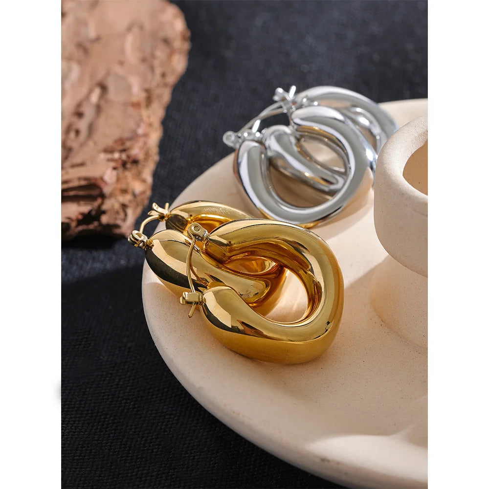 Isalene  Yhpup High Quality Stainless Steel Round Geometric Chunky Hoops Earrings for Women Charm Metal Simple Fashion Jewelry Waterproof