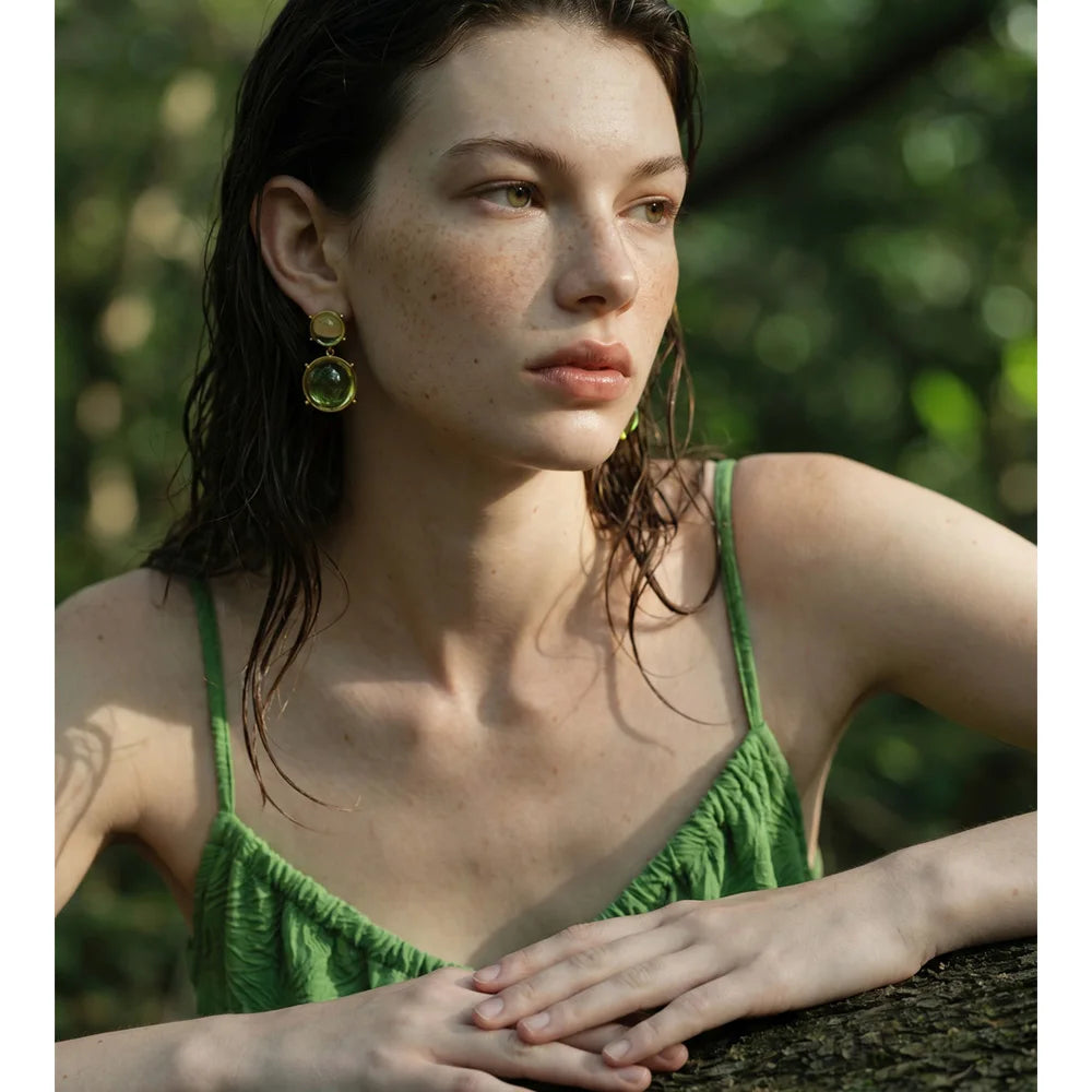 Isalene  Yhpup Khaki Green Color Acrylic Resin Round Drop Earrings Hot Style Popular Modern Jewelry Water Resistant