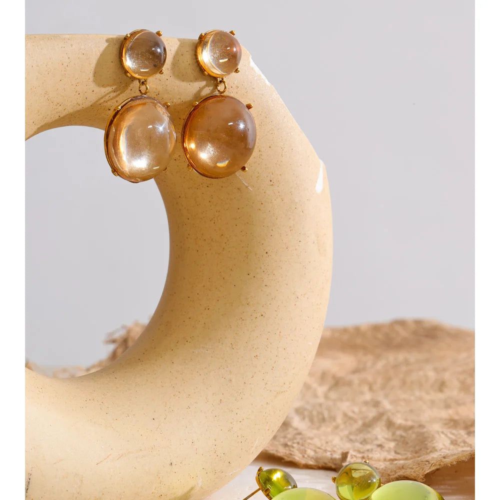 Isalene  Yhpup Khaki Green Color Acrylic Resin Round Drop Earrings Hot Style Popular Modern Jewelry Water Resistant