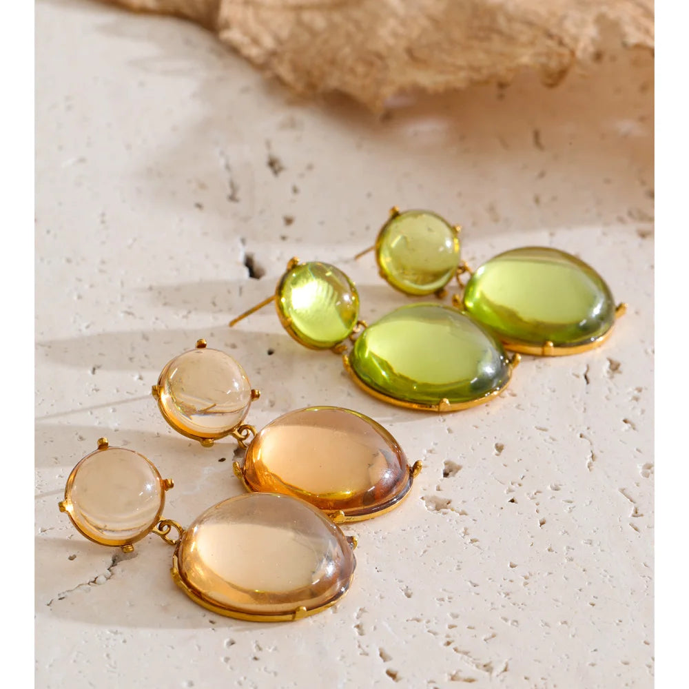 Isalene  Yhpup Khaki Green Color Acrylic Resin Round Drop Earrings Hot Style Popular Modern Jewelry Water Resistant