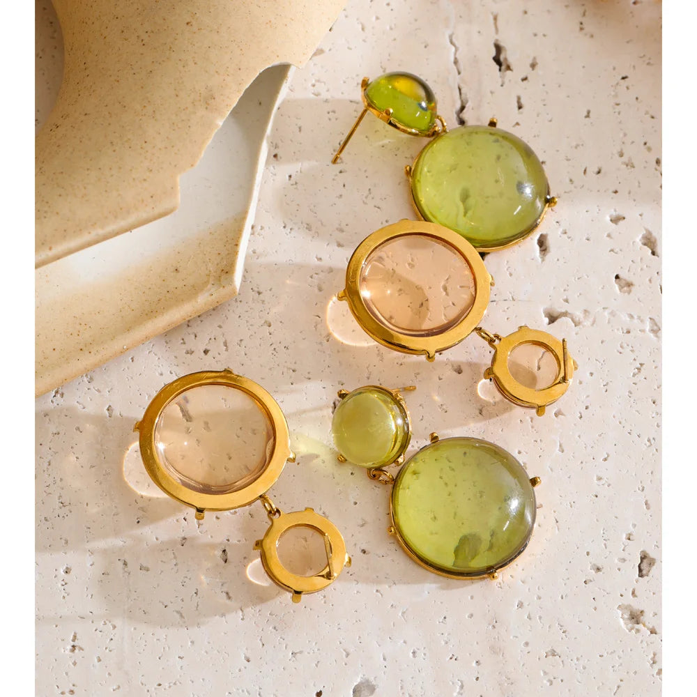 Isalene  Yhpup Khaki Green Color Acrylic Resin Round Drop Earrings Hot Style Popular Modern Jewelry Water Resistant